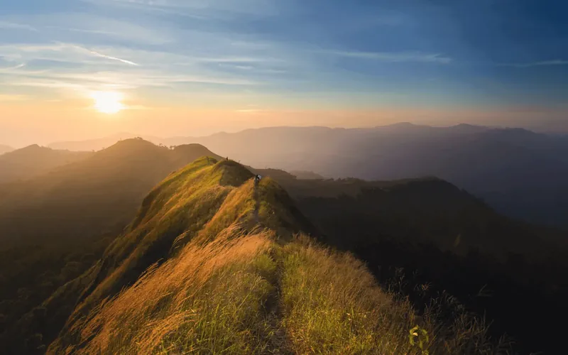 A mountain ridge at sunrise